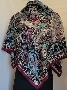 Nicole Miller Studio Maroon Paisley Square Silk Scarf